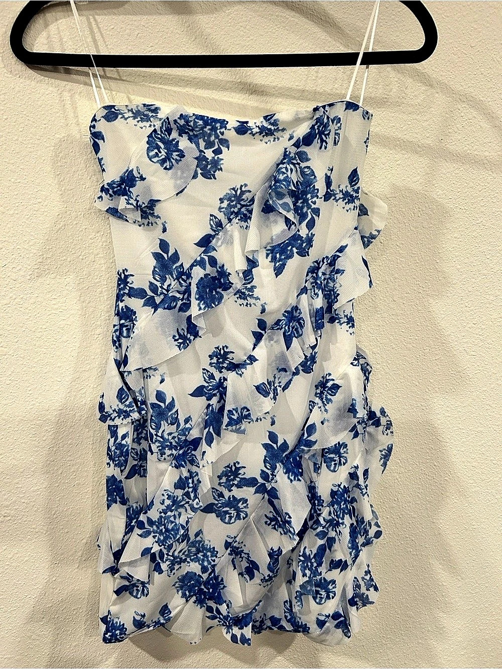 The Vintage Shop Floral Mini Dress in White & Blue Size Medium